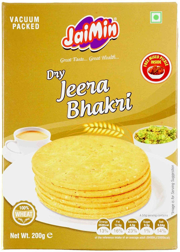 Jaimin Dry Jeera Bhakri 200g with 30g Mixed Pickle - theMintLeaves.com