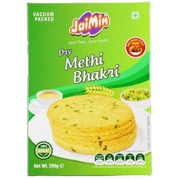 Jaimin Dry Methi Bhakri 200g with 30g Mixed Pickle - theMintLeaves.com